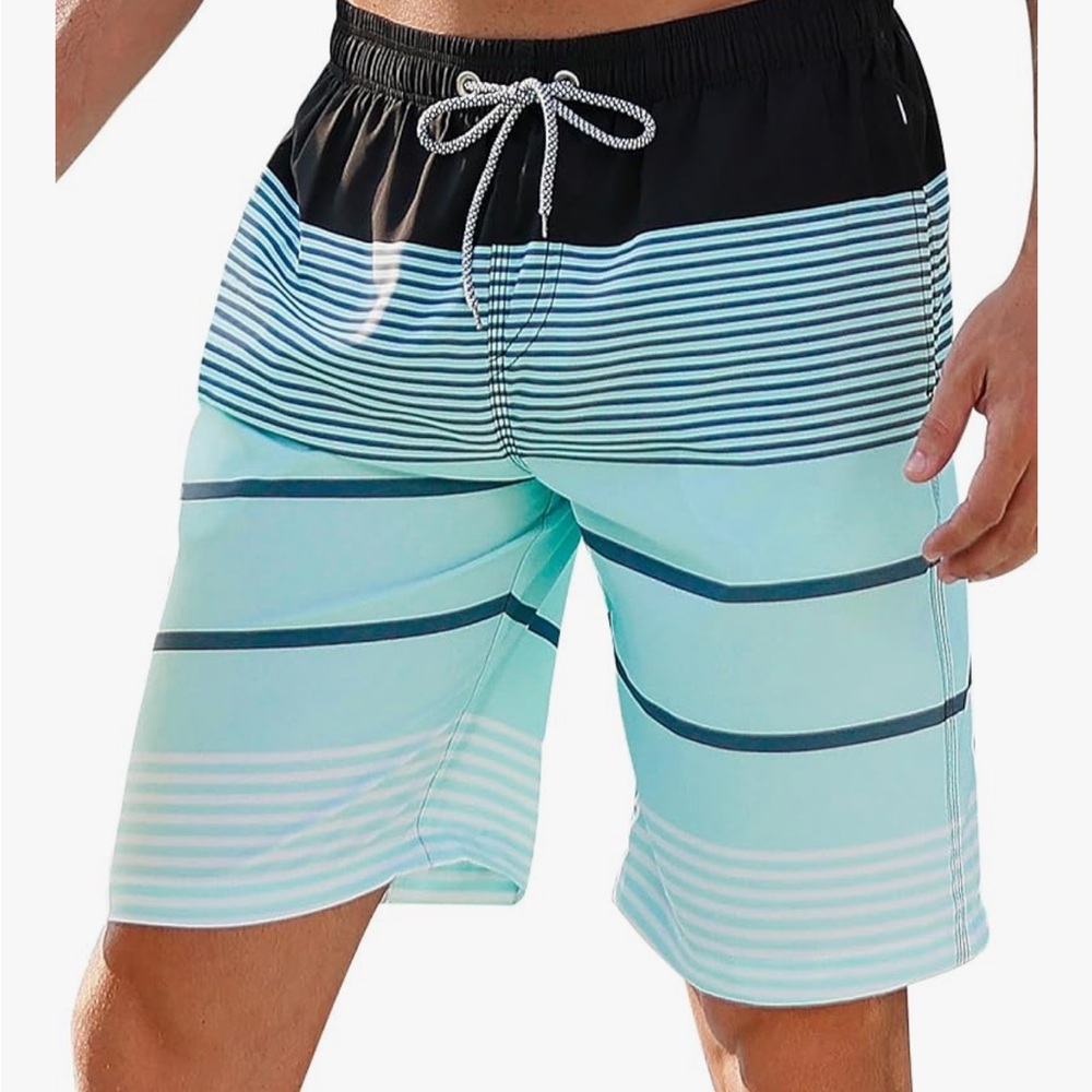 Amazon Men's Black and Light Blue Swim Trunks 3XL